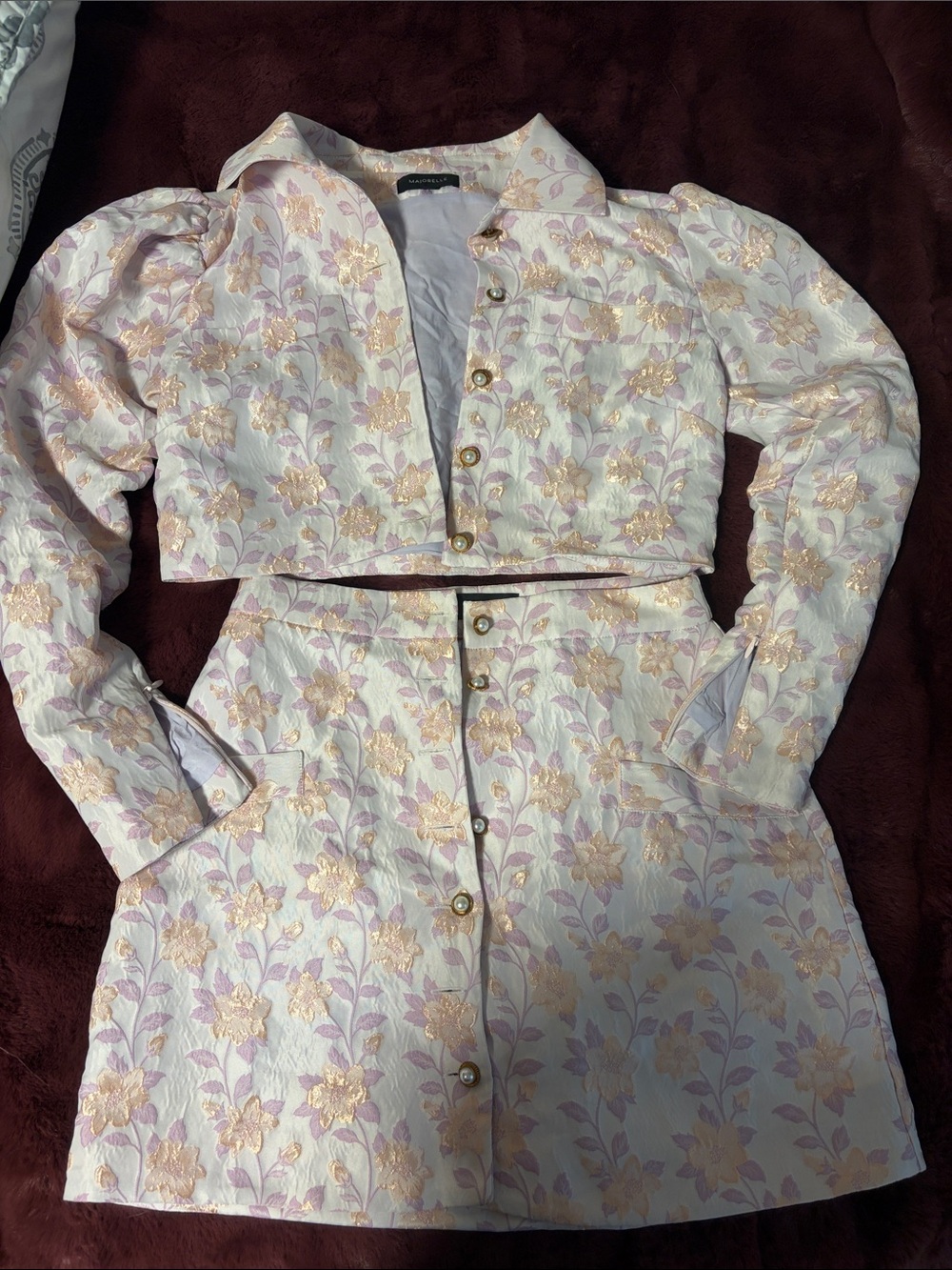 MAJORELLE Lilac and Pale Pink Floral Jacket and skirt